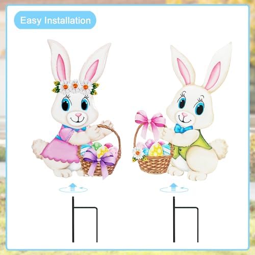 Easter Decorations Outdoor,2 Pack Metal Easter Egg Bunny Yard Signs for Outside,Cute Bunny Garden Stakes for Lawn,Yard,Rabbit Gifts for Women - Image 6