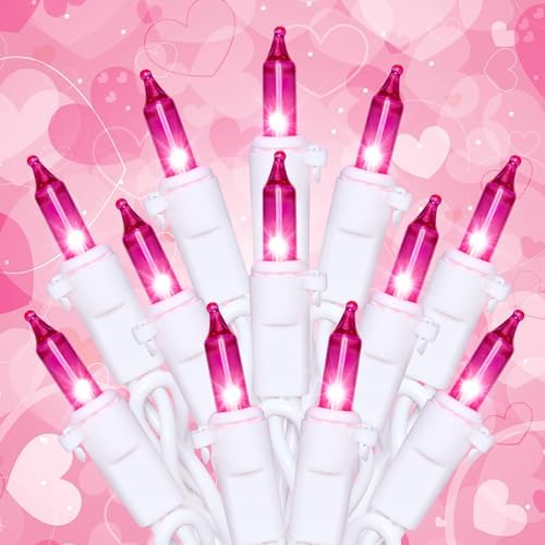 Hopolon Pink Mini Christmas Lights,2 Pack Total 100 Count 26 FT,White Wire by Hopolon