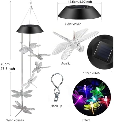 Solar Wind Chimes for Outside,Dragonfly Solar Hanging Lights Outdoor,Dragonfly Gifts for Women,Waterproof Outdoor Solar Powered Lights for Garden Patio Yard Home Decor - Image 2