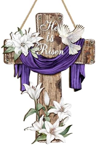 Britimes Welcome Door Sign, Wooden, for Front Door, Easter Cross Christian by Britimes