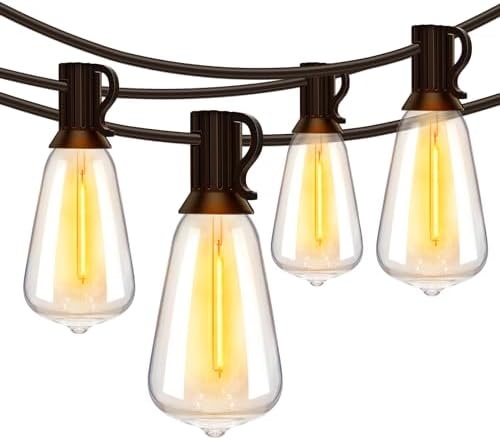Ollny 50FT Outdoor String Lights, Shatterproof Connectable Patio Lights with 25+2 Spare ST38 Vintage Bulbs, 2200K Warm White Waterproof Outside Hanging Light for Camping Yard Gazebo Porch Balcony by Ollny