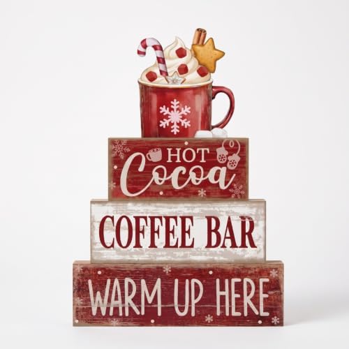 Lineshading 4 Pcs Coffee Tiered Tray Decor Wooden Farmhouse Block Signs by Lineshading