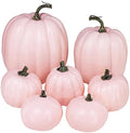 Winlyn 7 Pcs Assorted Sizes Fall Artificial Peach Pink Pumpkins Harvest Faux Foam Light Pink Pumpkins for Fall Autumn Season Halloween Thanksgiving Harvest Festive Tabletop Decoration by Winlyn