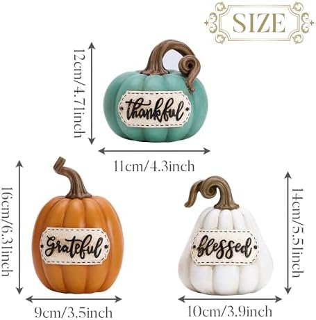 Valery Madelyn Pumpkins Fall Table Decor for Home, Set of 3 Resin Decorative Pumpkins Figurines Decor Indoor Tabletop Centerpieces Harvest Autumn Thanksgiving Dining Room Shelf Decoration, 6.3 inch - Image 4