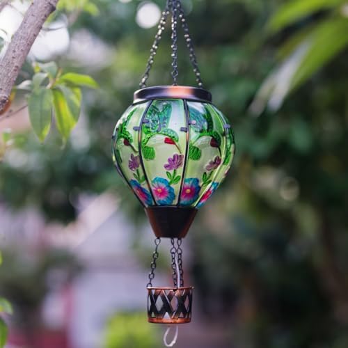 Starsoul Hummingbird Hot Air Balloon Solar Lantern with Candle Holder Glass Outdoor Solar Hot Air Balloon Flickering Flame for Lawn Porch Yard Decorations Gifts for Women Mom Grandma - Image 5