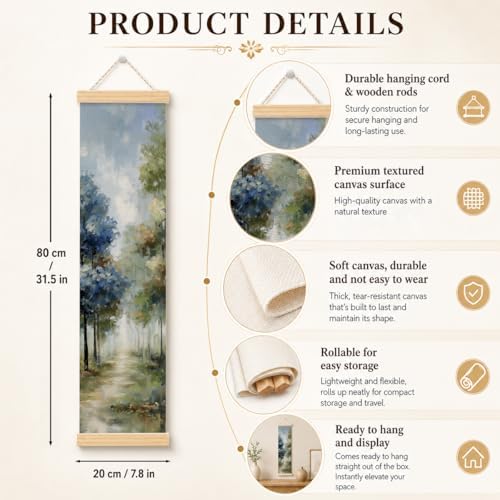 Watercolor Forest Porch Decor Banner, 31.5 x 7.8 Inch Canvas Hanging Banner with Wooden Rods, Tree Path Landscape Wall Accent for Entryway, Patio, Living Room, Indoor Outdoor Display - Image 2