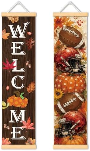 Welcome Fall Door Banner Set of 2, Pumpkin Porch Decor with Football Accent by Unknown