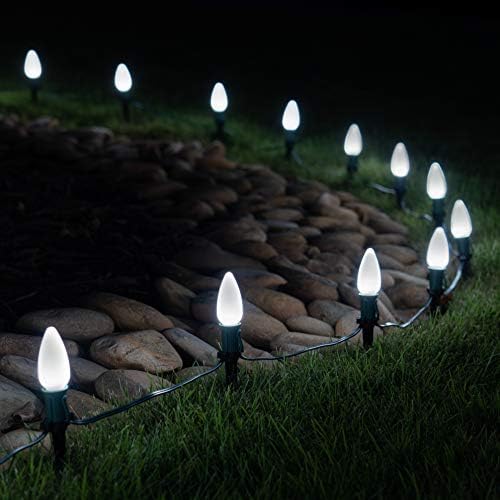Wintergreen Lighting 25 OptiCore LED C9 Cool White Pathway Christmas Lights, Heavy Duty Vintage Style Bulbs for Driveway, Walkway Marker, 5" Commercial PathPRO Stakes, 18 Gauge Green Wire, 25' - Image 5