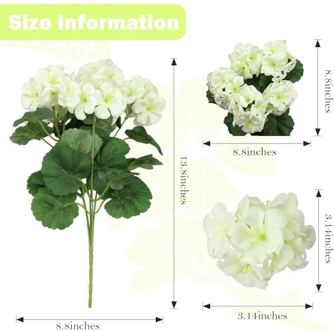 Geranium Artificial Flowers for Outdoors Spring UV Resistant Silk Geranium White Fake Flower Outdoor Plants for Garden Home Porch Courtyard Window Box Decoration 4 Pcs - Image 2