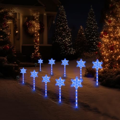 10 Pack Snowflake Solar Christmas Pathway Lights - Image 5