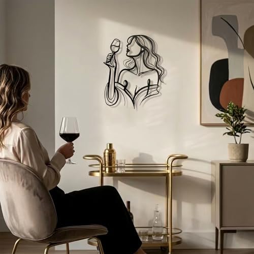 LIYAOLI Black Metal Wall Art Decor, 3D Woman Drinking Wine Sculpture for Bar, Kitchen - Image 2