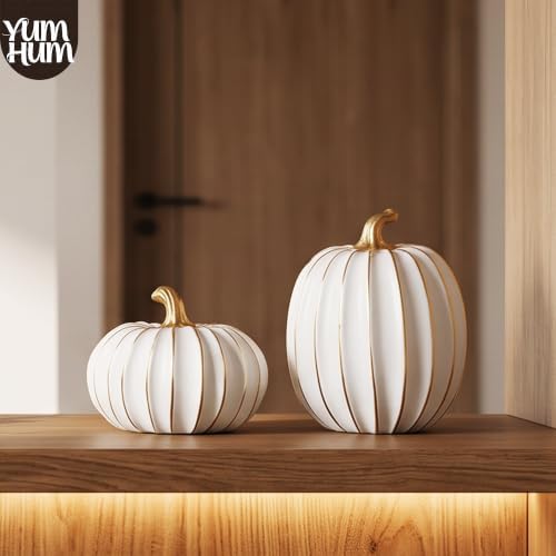 2Pcs Resin Pumpkin Figurines, Gold Stripe Fall Thanksgiving Decor - Image 6