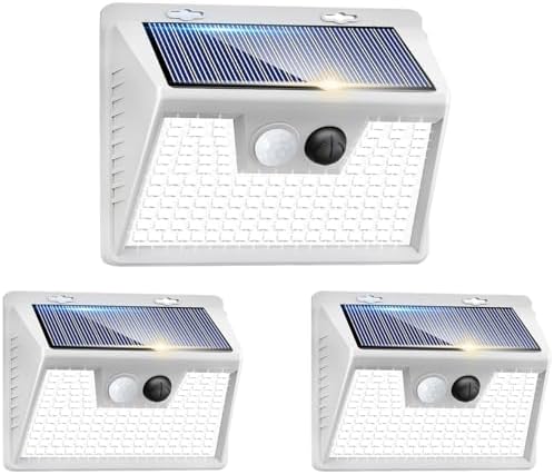 Peasur Solar Lights Outdoor Waterproof, 3Pack 140LED Bright Motion Sensor Security Lights 3 Modes, Solar Powered Fence Wall Light for Garden Yard Outside(Cool White) by Peasur