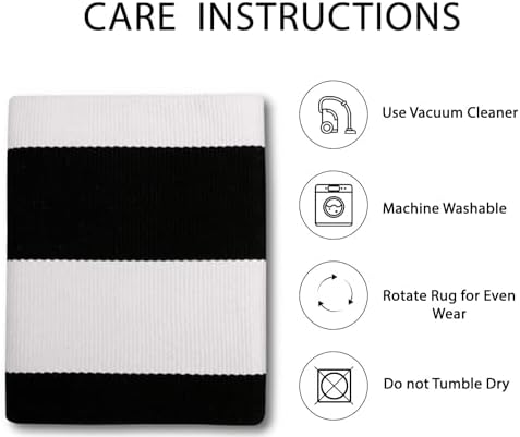 IOHOUZE 2x4.3 Striped Outdoor Door Mat, Washable Porch Rug, Black/White - Image 5