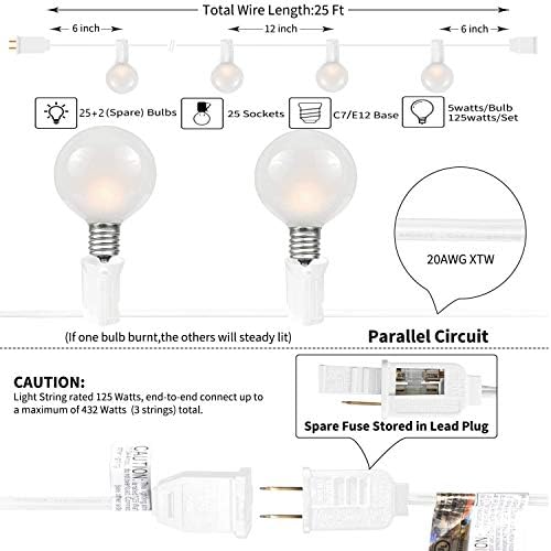 25FT Outdoor String Lights, G40 Frosted White Globe String Lights with 27 Warm White Bulbs, Hanging Patio Lights UL Listed for Indoor Outdoor Backyard Garden Wedding Party Cafe Christmas Decorations - Image 2