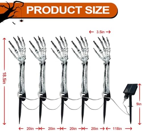 Solar Halloween Decorations,5Pack Skeleton Hands Halloween Pathway Lights - Waterproof LED Stakes with 250 Purple & Green Lights, 8 Modes - Scary Outdoor Yard Solar Powered Haunted Decorations - Image 2