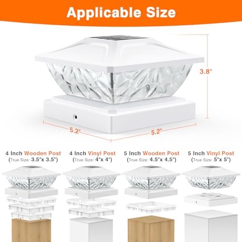 12 Pack Solar Post Cap Lights, 2 Modes Bright Solar Post Lights Outdoor Waterproof, Outdoor Post Lights Solar Powered Deck Lights for 4x4 4.5x4.5 5x5 Posts for Garden Decor - Image 3