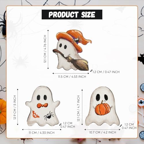 Smile 3 Pcs Wooden Blocks Signs, Happy Halloween Ghost Indoor Decor - Image 2