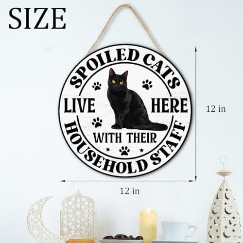 Black Cat Wood Hanging Sign for Front Door, Cat Gifts House Welcome Sign - Image 6