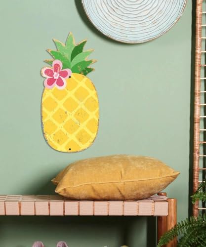 Putuo Decor Pineapple Metal Wall Decor, 13.78" x 6.64" Summer Tin Wall Sign, Tropical Fruit Hanging Art for Beach House Patio Porch Garden Pool Tiki Bar Summer Home Decor - Image 3