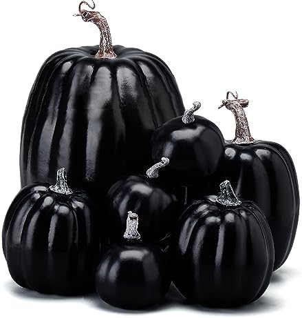 Lizxun 7Pcs Artificial Pumpkins Halloween Decoration, Lifelike Simulation Mixed Harvest Fall Foam Pumpkins for Halloween Thanksgiving Home Party Supplies (Black-7Pcs) by Unknown