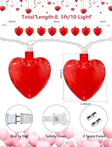Valentines Red Heart String Lights Plug in, 8.5Ft Outdoor Valentine's Day Decorations Lights with 10 LED Red Heart Lights, Heart Fairy String Lights for Indoor Home Window Wedding Party Xmas Decor - Image 2