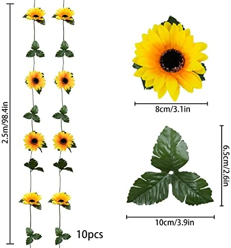 Uieke 10 Pack Artificial Sunflower Garland, 8.2ft/Pcs Silk Sunflowers with Green Leaves, Flowers Vines for Room Home Kitchen Garden Wedding Arch Bridal Baby Shower Party Outdoor Decor - Image 3