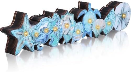 Yousoontic Summer Ocean Table Decorations with LED Lights, 3D Coastal Wooden Centerpieces for Tables, Nautical Starfish Turtles Beach Table Decor for Home Mantel Desk, Summer Party Decorations by Yousoontic