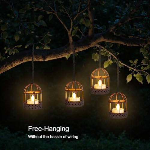 Hanging Solar Lanterns Outdoor Waterproof 4Pack Flickering Flame - Image 5