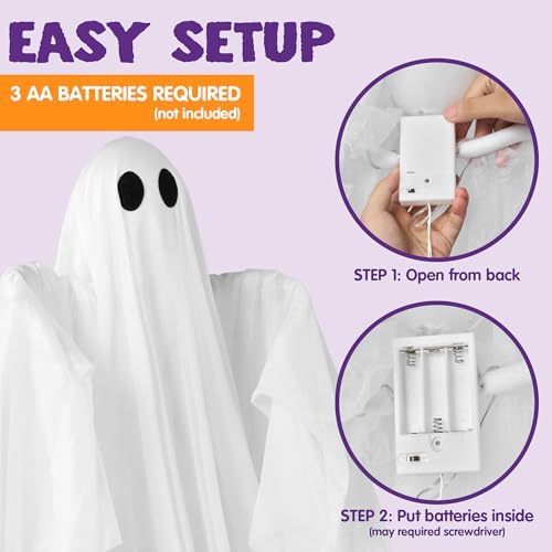 JOYIN Halloween Hanging Light up Ghost, 47" White Ghosts with Green LED Light and Timer Halloween Hanging Decoration Waterproof for Front Yard Patio LawnGarden Party Decor Indoor Outdoor - Image 3