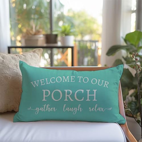 PANDICORN Outdoor Lumbar Throw Pillow Covers 12x20 Inch Set of 2, Turquoise - Image 2
