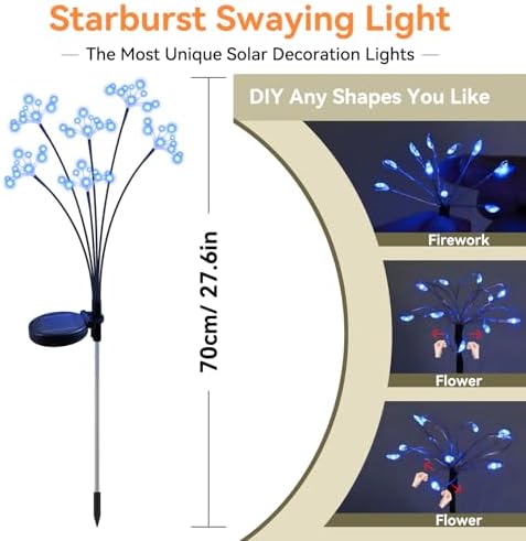 Solar Garden Lights 2 Pack Waterproof Solar Swaying Starburst Light Outdoor Lights for Yard Patio Walkway Pathway Party Wedding Christmas Decorative, Blue - Image 2