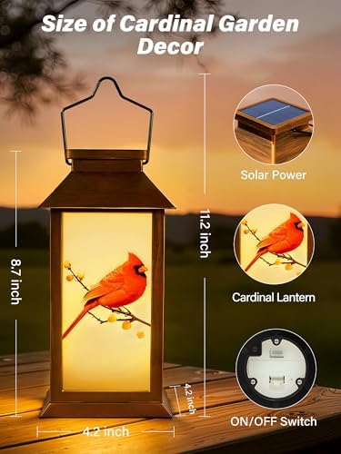 Guhope Birthday Gifts for Women Mom Grandma Men, Solar Lanterns Outdoor Waterproof Hanging Garden Decor with Cardinal Pattern Outdoor Solar Lights for Garden Lawn Yard Patio Porch (Cardinal) - Image 5