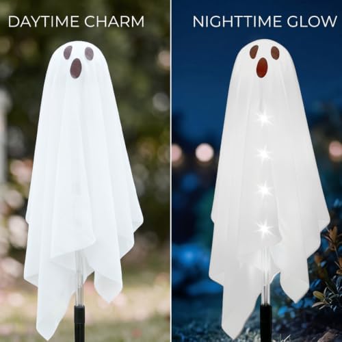 Solar Halloween Ghost Pathway Lights - 6Pack Waterproof Ghost Lights with 8 Modes for Outdoor Yard Porch Garden Lawn Halloween Pathway Decor, White - Image 2