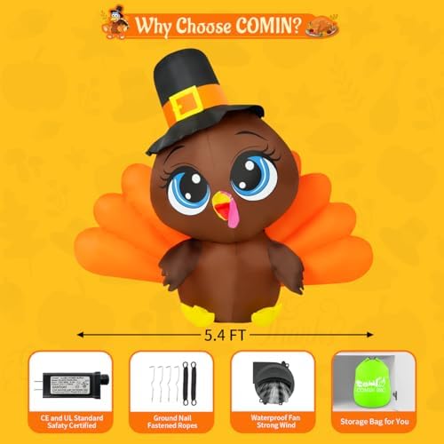 COMIN 5.4 FT Thanksgiving Turkey Inflatables Outdoor Decorations - Image 6