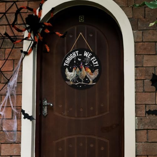 Funny Halloween Chicken Decor Tonight We Fly Witchy Door Sign for Home - Image 3