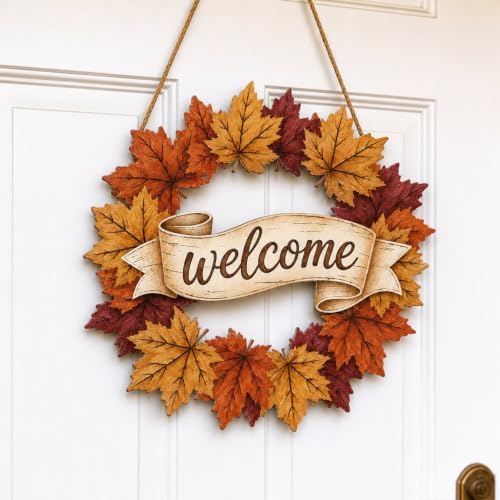 Wooden Fall Wreath Door Hanger, Tis the Season Sign for Front Door by Unknown