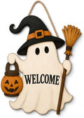 Halloween Ghost Welcome Sign, Cute Halloween Front Door Hanger, Spooky Wooden Welcome Sign for Indoor Outdoor Yard, Сute Ghost Home Decorations Signs by Unknown