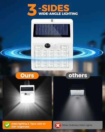 Clip On Solar Lights Outdoor,Motion Sensor Outdoor Lights, 72LEDs 600LM Clip on Solar Fence Lights Outdoor Waterproof LED,Solar Lights for Wall Fence,Deck, Gutter,Camping(4, White) - Image 4