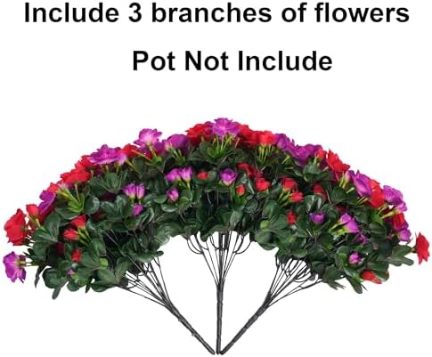 Artificial Faux Outdoor Flowers Plants for Spring Summer Decoration, Fake Silk Camellia UV Resistant Look Real for Planter Outside Front Door Porch Patio Balcony, 3 Large Bundles (Red+Fuchsia) - Image 4