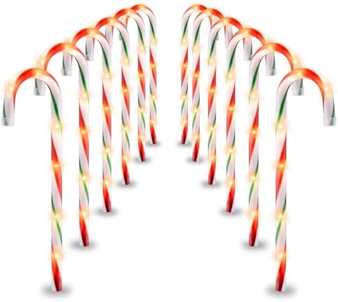 GAGALIFE 16-inch Candy Cane Lights, Outdoor Christmas Pathway Markers, 12 Pack with 72 Lights, 21 feet Total Length for Driveway, Walkway, Yard, Garden, Red-Green by GAGALIFE