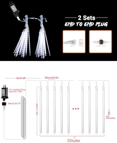 Christmas Lights Outdoor 20 Tubes White Meteor Shower Icicle Lights 480 LED - Image 3