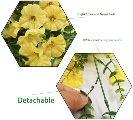 2 Pcs Look Real Artificial Flowers for Outdoors Artificial Hanging Flowers for Outdoors, UV Resistant Fake Hanging Plants Silk Petunia Faux Flowers for Porch Yard Spring Decor (Yellow) - Image 3