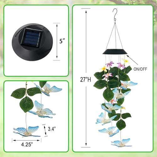 Solar Butterfly Wind Chime Mobile Lights,Color Changing LED Dangler Outside - Image 7