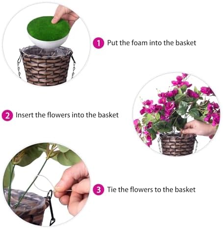 Artificial Fake Hanging Hibiscus Flowers Plants Baskets for Outdoor Decoration, Faux Silk Hibiscus Long Vines in Planter UV Resistant Realistic Flowers for Outside Porch Patio Home Decor(Purple 2) - Image 6