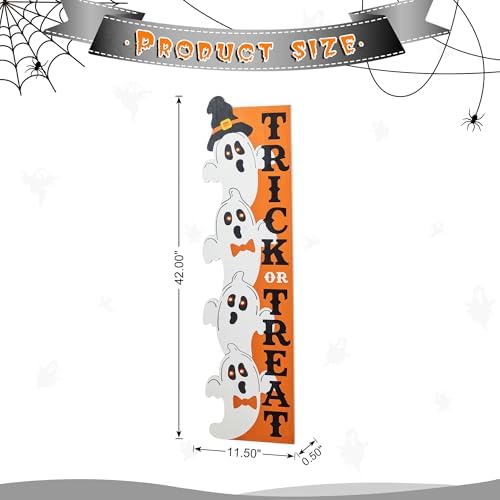 Glitzhome 42" H Lighted Halloween Wooden Stacked Ghost with Trick or Treat Porch Sign w/Timer 6h On/18h Off - Hang on Wall or Lean Against, Solid Wood Yard Sign for Indoor & Entryway Decor - Image 3