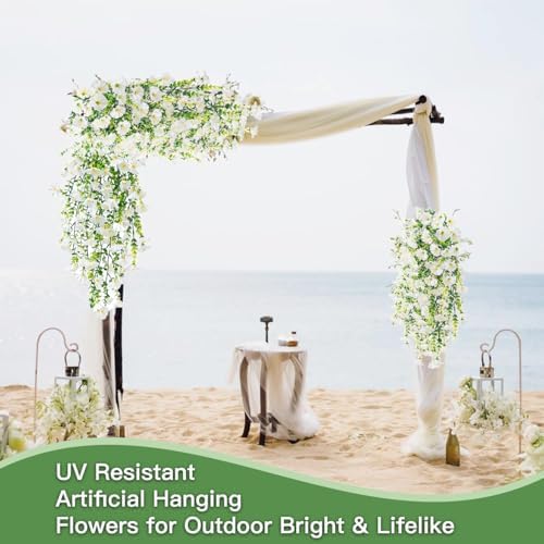 Artificial Flowers for Outdoors Fake Morning Glory Hanging Flower Decoration, 2 Pcs Realistic Faux Plants Petunias Trailing Vines, Spring Summer Decor for Porch Patio Balcony Planter Yard(White) - Image 5