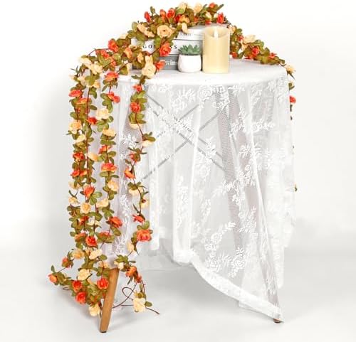 9 Pack 72 FT Artificial Flower Garland Fake Orange Roses Vines Silk Flowers - Image 4