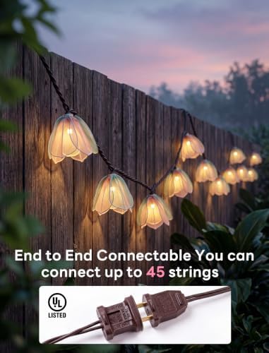 8.5FT Flower String Lights with 10 LED Fabric Blossoms, End-to-End Connectable Warm White 2700K Fairy Lights, Waterproof Shatterproof UL Listed for Indoor Outdoor Bedroom Patio Garden Wedding Decor - Image 4