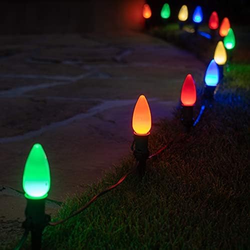 Wintergreen Lighting 100’ OptiCore LED Multicolor Smooth/Opaque Christmas Pathway Lights, C9 Outdoor Driveway Lights, 4.5” Stakes, Green Wire Plug String Lights - Image 5